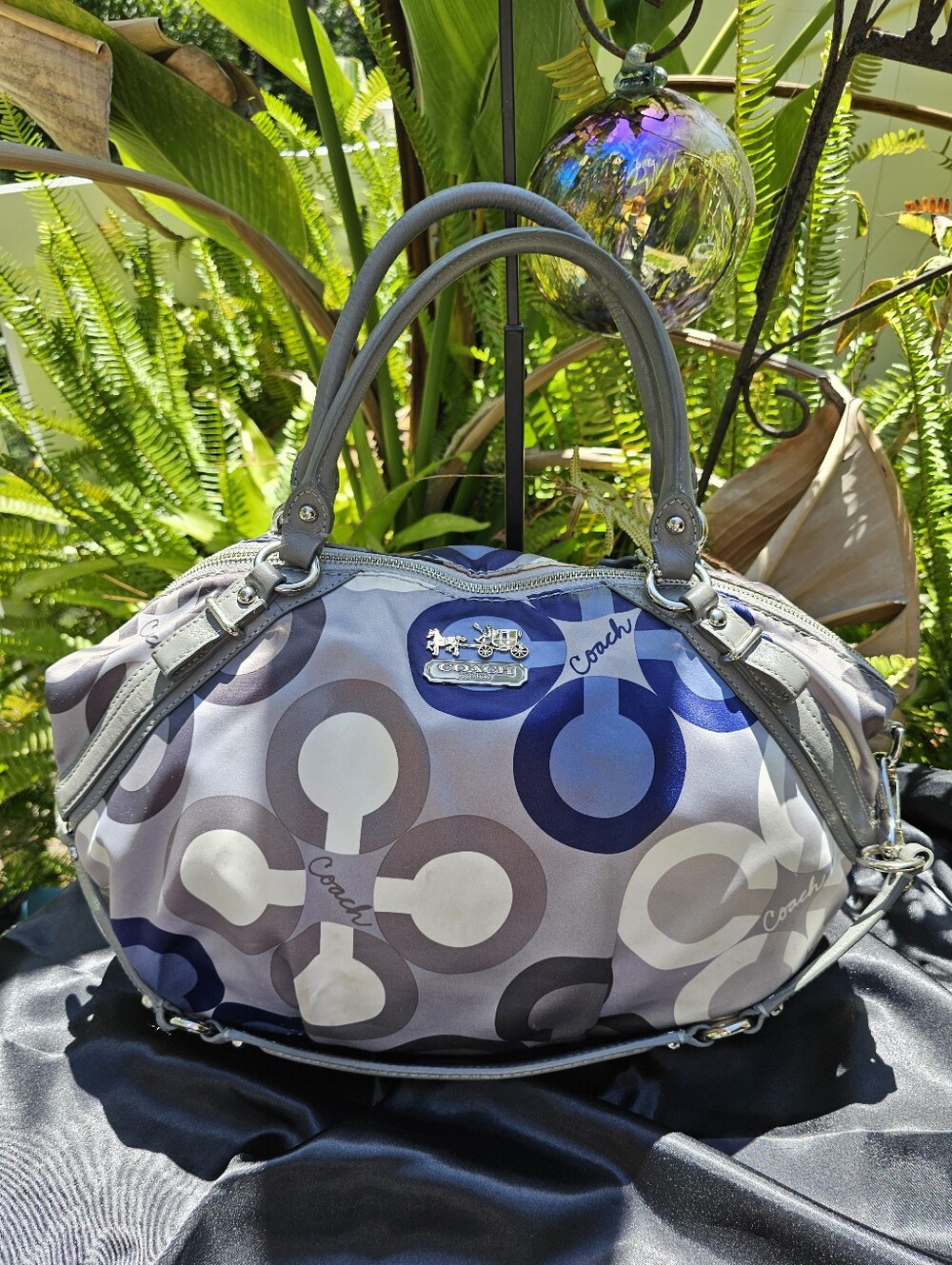 Coach Madison Clover Sophia Satchel Gray Blue Sateen Bag